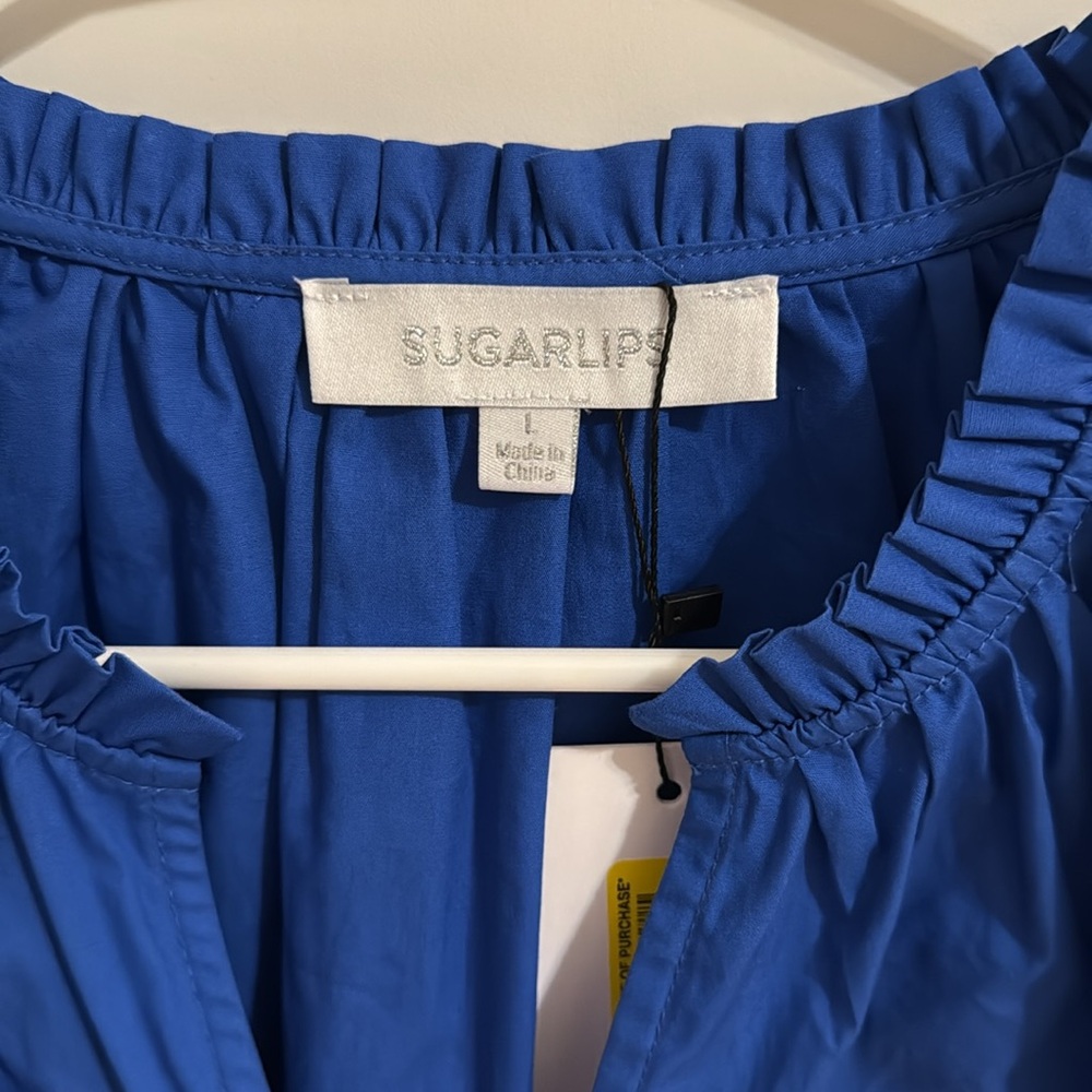 Sugarlips Risette Ruffle Cap Sleeve Split Neck Top - Picture 2 of 7